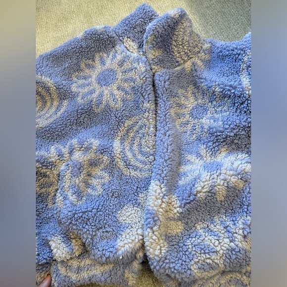 Urban Outfitters Olivia Sherpa Fleece Jacket Flower Purple Full Zip Womens S-P - Picture 6 of 9